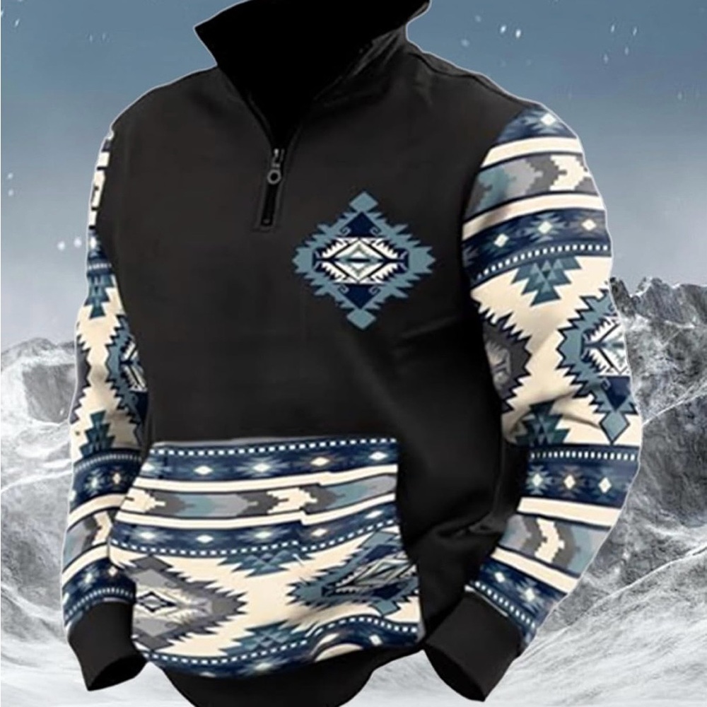 Aztec Pattern Quarter-Zip Pullover NWT - image 4